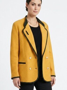 Vintage GIESSWEIN Austrian Boiled Double Breasted Wool Jacket Yellow Sz 10 US
